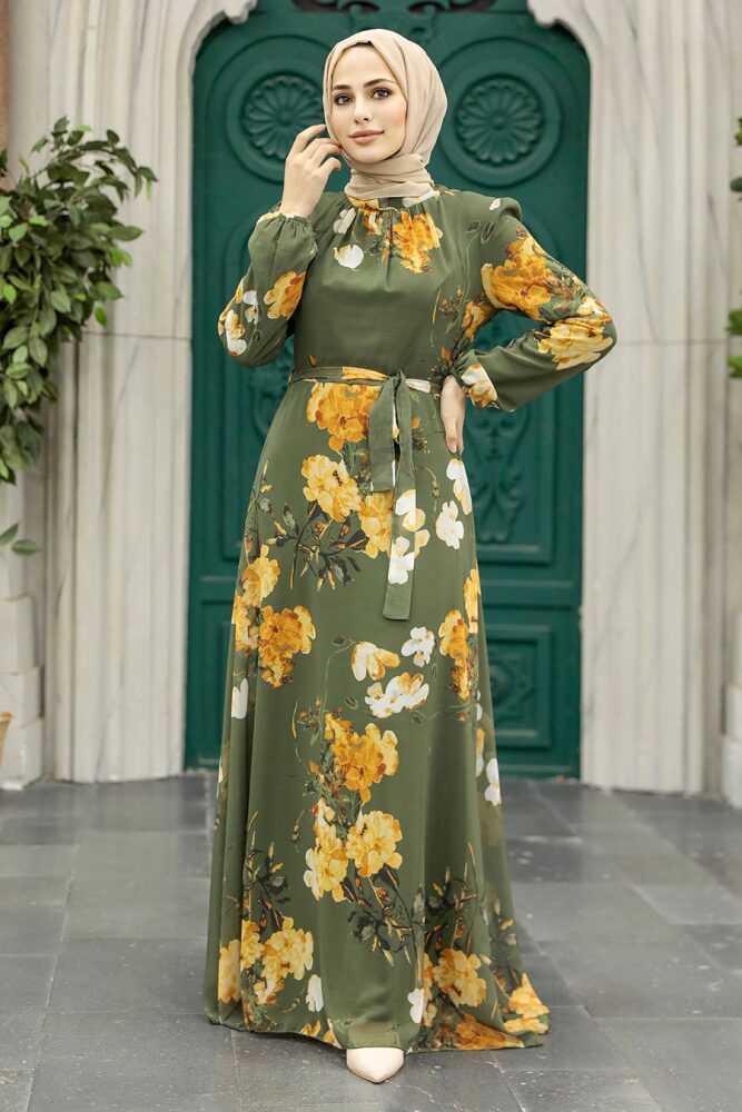 Khaki Islamic Clothing Dress 27940HK - 1