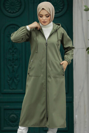 Khaki Islamic Clothing Trench Coat 5511HK - 2