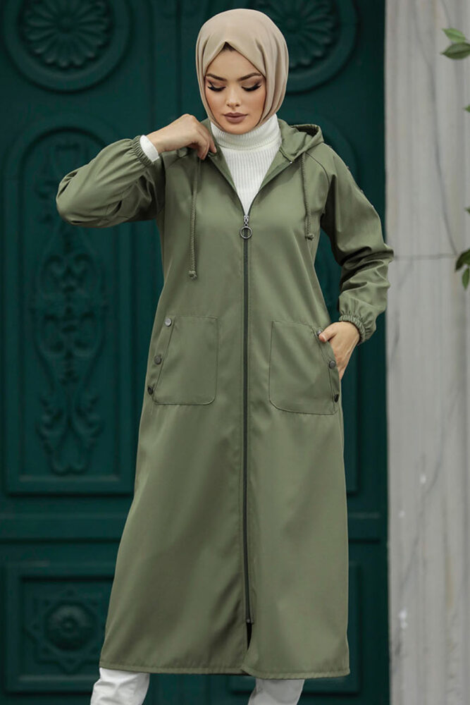 Khaki Islamic Clothing Trench Coat 5511HK - 2