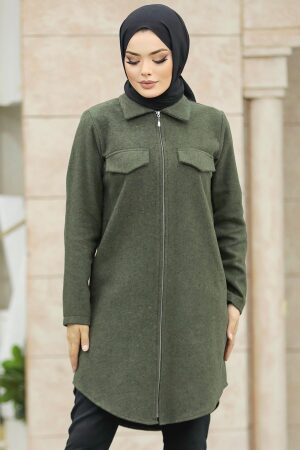 Neva Style - Khaki Islamic Clothing Tunic 5944HK - Thumbnail