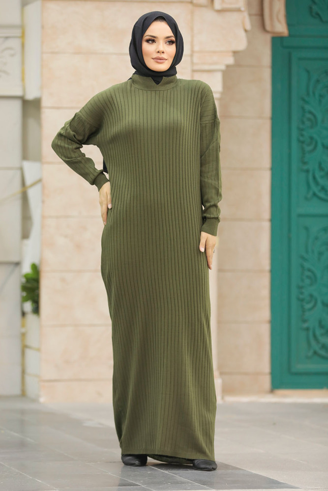 Khaki Knitwear Modest Dress 20161HK - 3