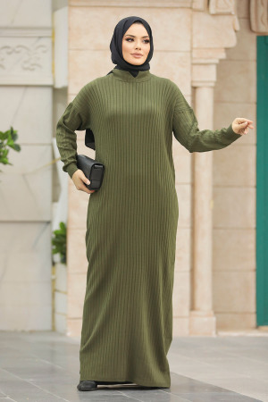 Khaki Knitwear Modest Dress 20161HK - 2