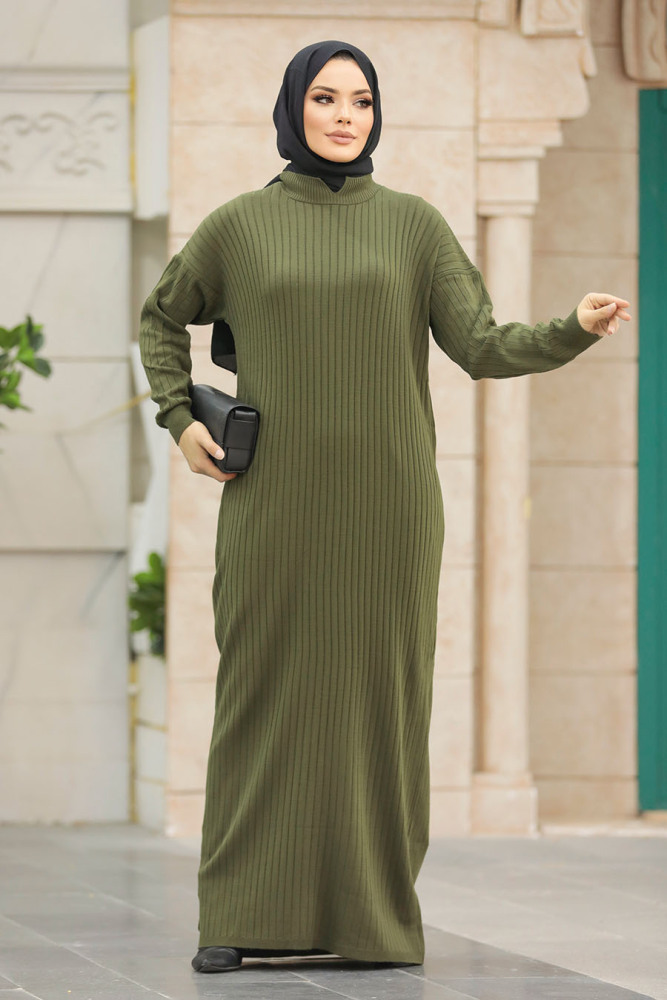 Khaki Knitwear Modest Dress 20161HK - 2