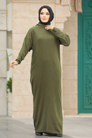 Khaki Knitwear Modest Dress 20161HK - 1