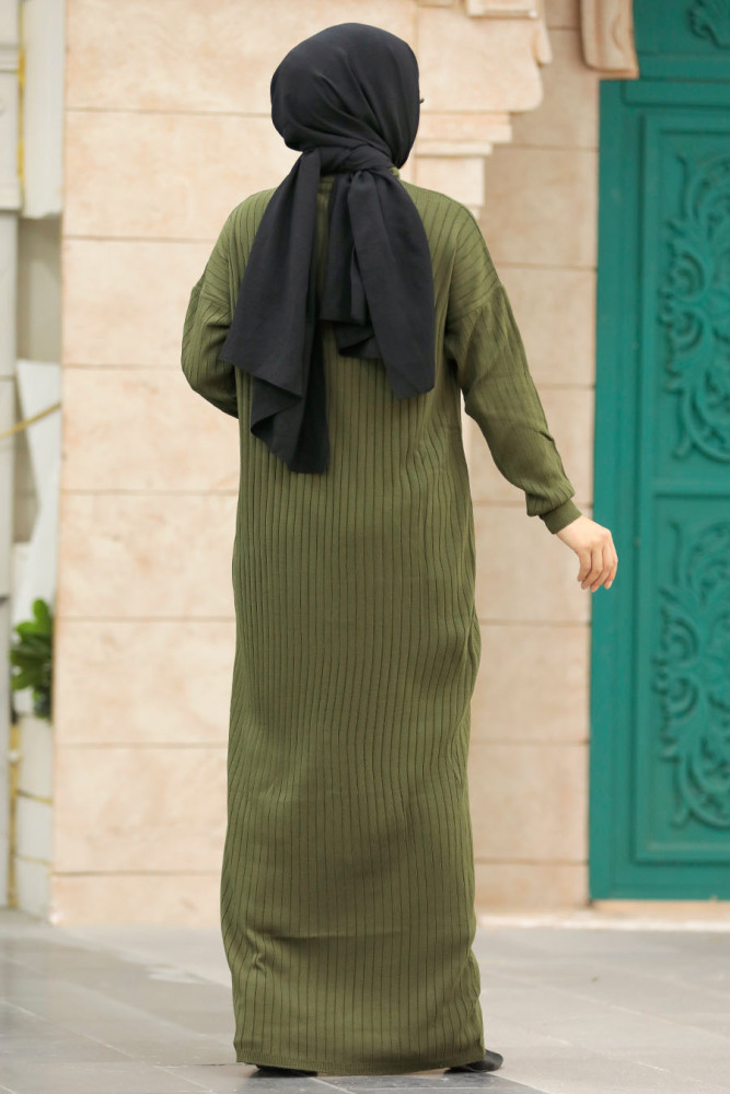 Khaki Knitwear Modest Dress 20161HK - 4