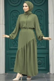 Neva Style - Khaki Long Dress 5911HK - Thumbnail