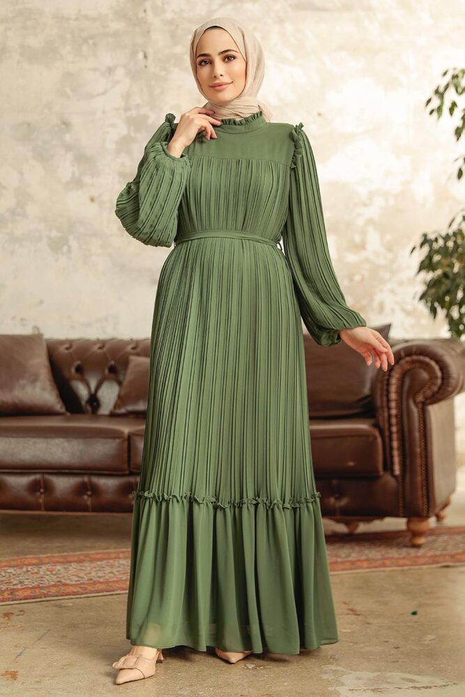 Khaki Long Dress for Muslim Ladies 3958HK - 3