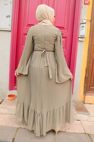 Neva Style - Khaki Long Muslim Dress 2884HK - Thumbnail