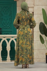 Neva Style - Khaki Long Sleeve Dress 27933HK - Thumbnail