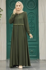 Neva Style - Khaki Long Turkish Abaya 617HK - Thumbnail