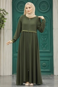 Neva Style - Khaki Long Turkish Abaya 617HK - Thumbnail