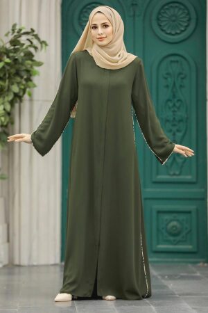 Khaki Long Turkish Abaya 618HK - 3