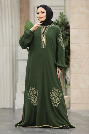 Khaki Modest Abaya Dress 10135HK - 1