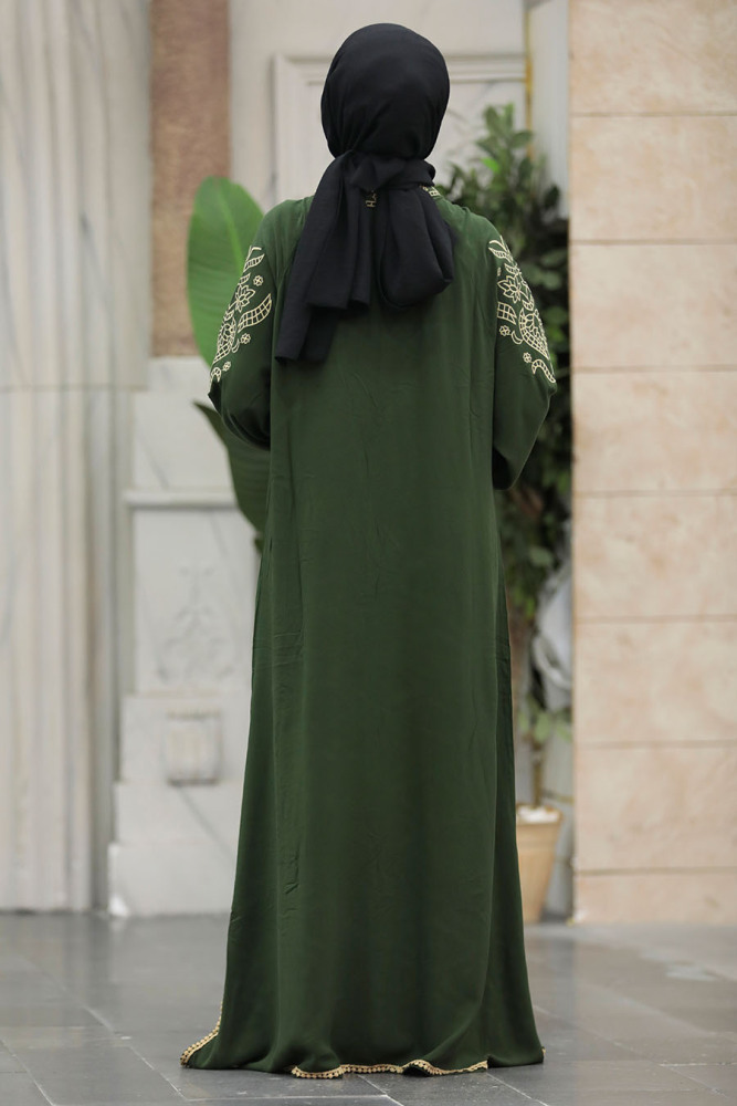 Khaki Modest Abaya Dress 10135HK - 3