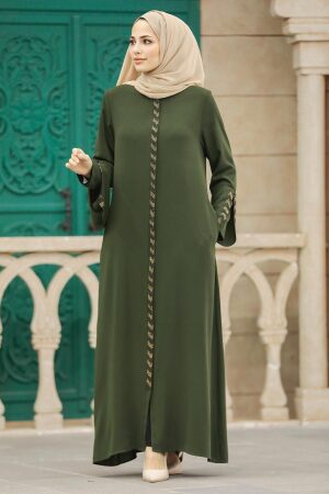 Khaki Modest Turkish Abaya 626HK - 3