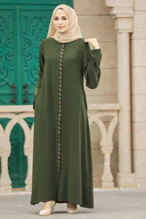 Khaki Modest Turkish Abaya 626HK - 2