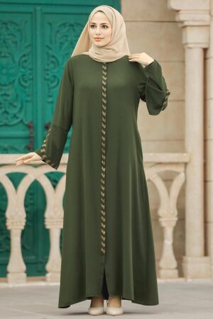 Khaki Modest Turkish Abaya 626HK - 1