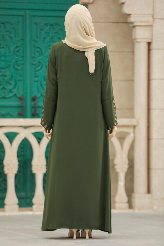 Khaki Modest Turkish Abaya 626HK - 4