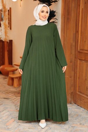 Khaki Muslim Long Dress Style 76840HK - 1