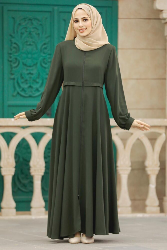 Khaki Muslim Turkish Abaya 1102HK - 2