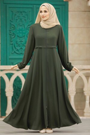 Khaki Muslim Turkish Abaya 1102HK - 1
