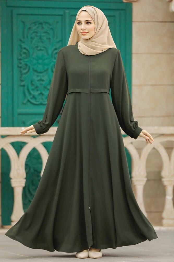 Khaki Muslim Turkish Abaya 1102HK - 1