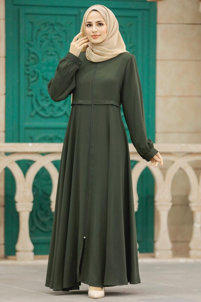 Khaki Muslim Turkish Abaya 1102HK - 3