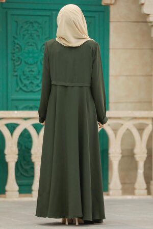 Khaki Muslim Turkish Abaya 1102HK - 4