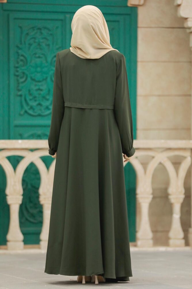 Khaki Muslim Turkish Abaya 1102HK - 4
