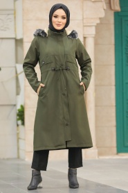 Neva Style - Khaki Plus Size Parka Coat 60652HK - Thumbnail