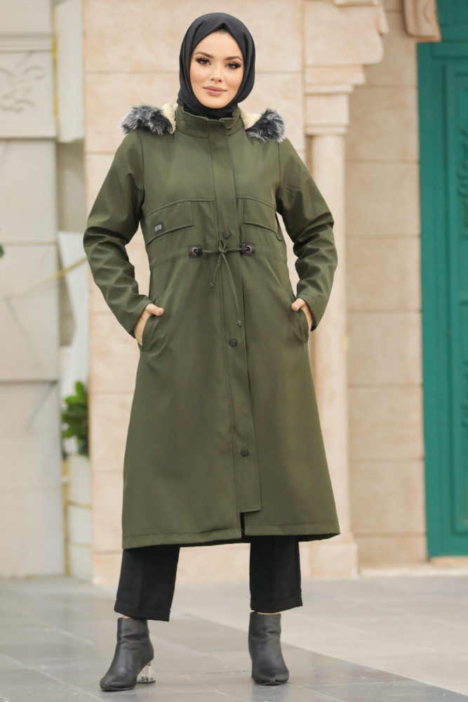 Neva Style - Khaki Plus Size Parka Coat 60652HK - 2