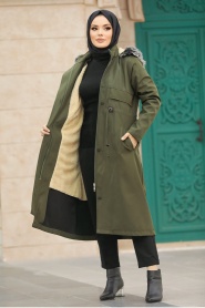 Neva Style - Khaki Plus Size Parka Coat 60652HK - Thumbnail