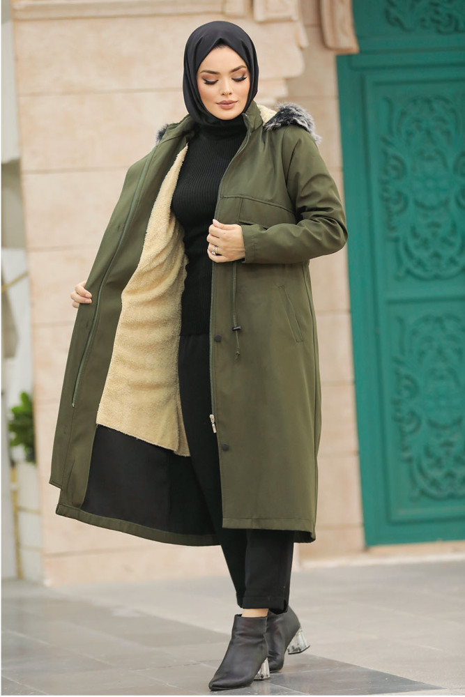 Neva Style - Khaki Plus Size Parka Coat 60652HK - 4