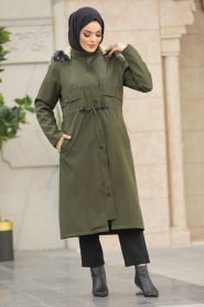 Neva Style - Khaki Plus Size Parka Coat 60652HK - Thumbnail