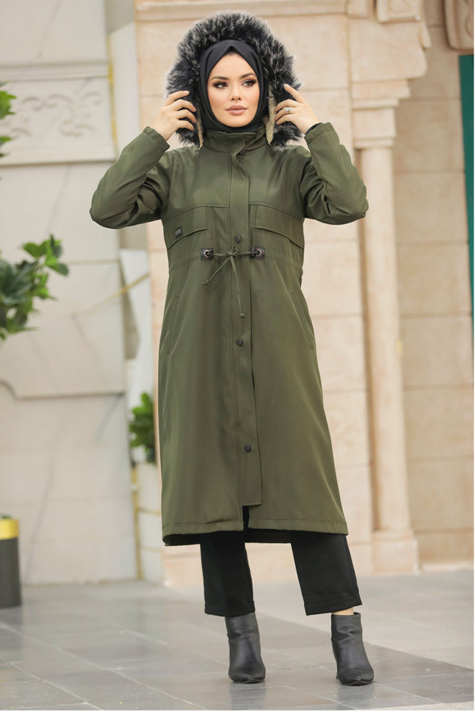 Neva Style - Khaki Plus Size Parka Coat 60652HK - 6