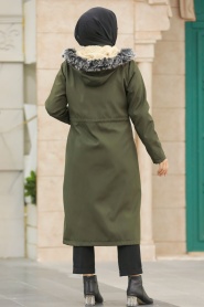 Neva Style - Khaki Plus Size Parka Coat 60652HK - Thumbnail