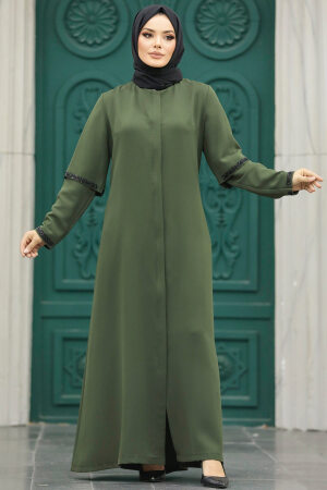 Neva Style - Khaki Plus Size Turkish Abaya 10091HK - Thumbnail