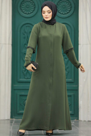 Neva Style - Khaki Plus Size Turkish Abaya 10091HK - Thumbnail