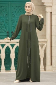 Neva Style - Khaki Plus Size Turkish Abaya 616HK - Thumbnail