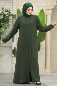 Neva Style - Khaki Plus Size Turkish Abaya 62537HK - Thumbnail