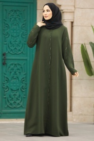 Neva Style - Khaki Plus Size Turkish Abaya 625HK - Thumbnail