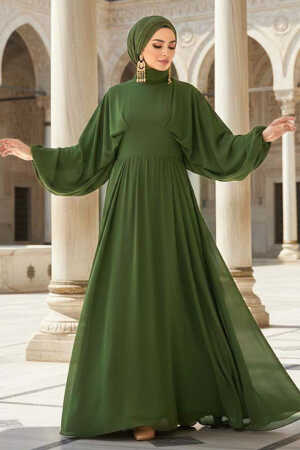 Khaki Turkish Hijab Engagement Gown 60681HK - 1