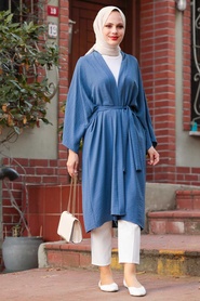 Neva Style - Kimono Hijab Bleu Indigo 40930IM - Thumbnail