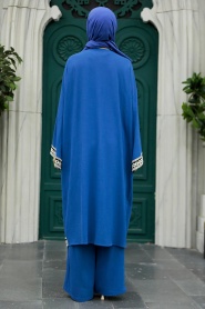 Neva Style - Kimono İndigo Mavisi Tesettür Üçlü Takım 5237IM - Thumbnail