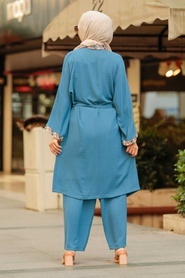 Neva Style - Kimono İndigo Mavisi Tesettür Üçlü Takım 51910IM - Thumbnail