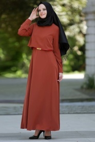 Neva Style - Kiremit Rengi Tesettür Elbise 4023KRMT - Thumbnail