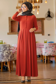Neva Style - Kiremit Tesettür Elbise 40680KRMT - Thumbnail