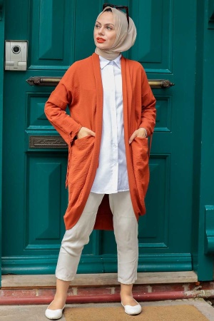 Neva Style - Kiremit Tesettür Hırka 1085KRMT - NEVA STYLE