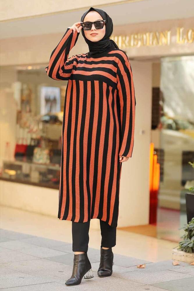 Neva Style - Kiremit Tesettür Triko Tunik 15637KRMT - 1