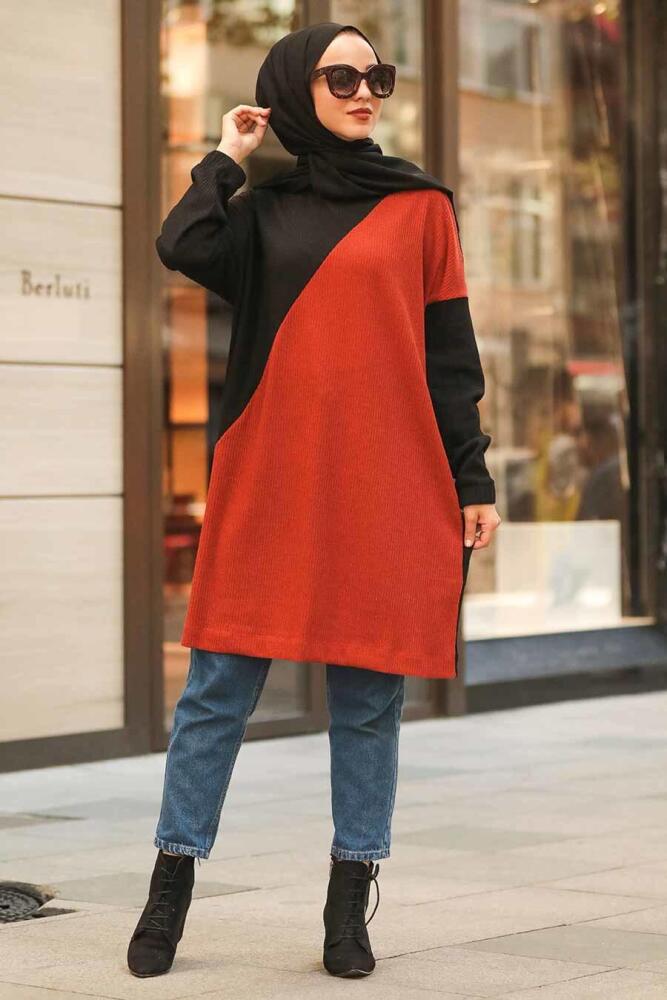 Neva Style - Kiremit Tesettür Triko Tunik 120220KRMT - 1